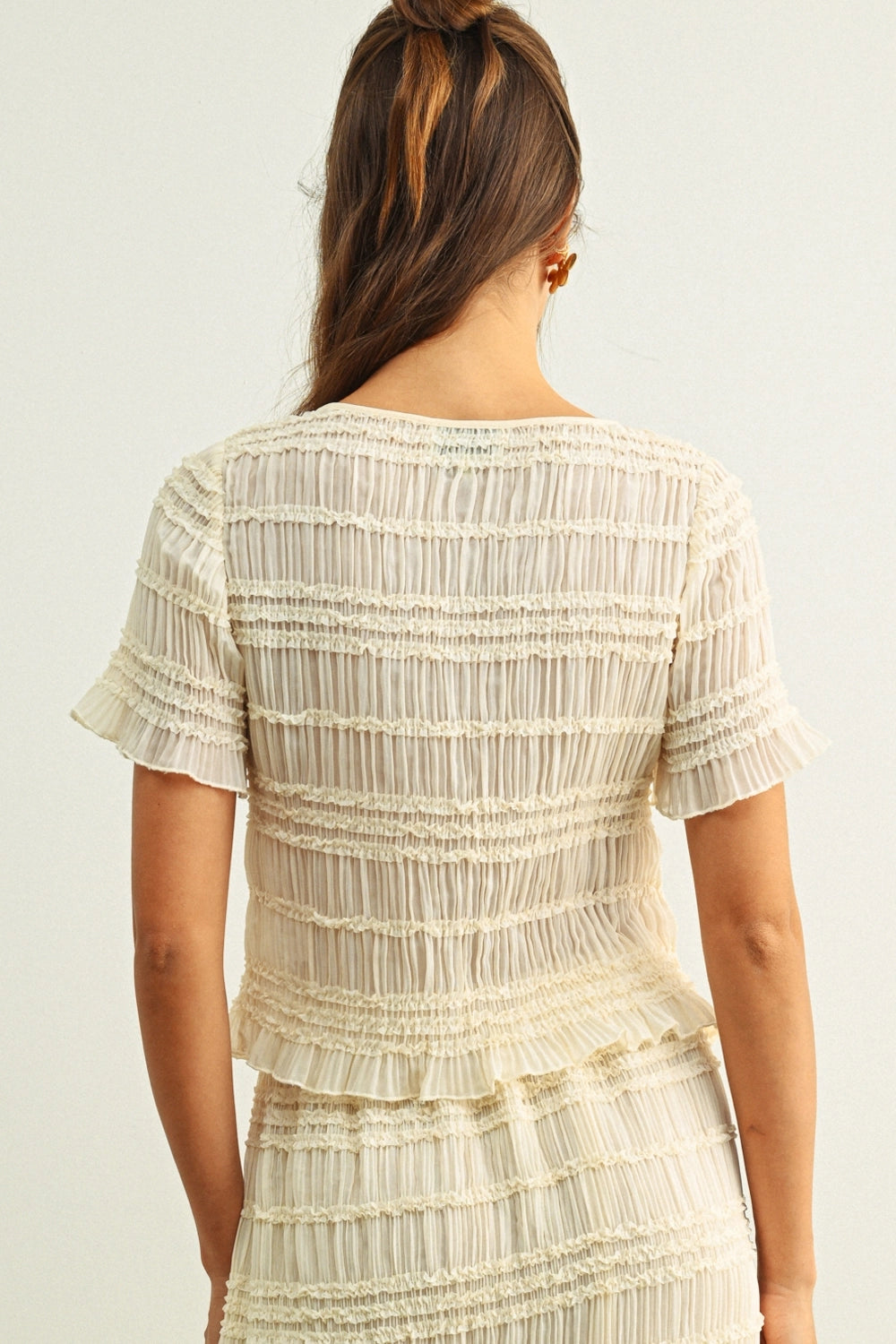 Tiered Chiffon Button Front Top | Beige