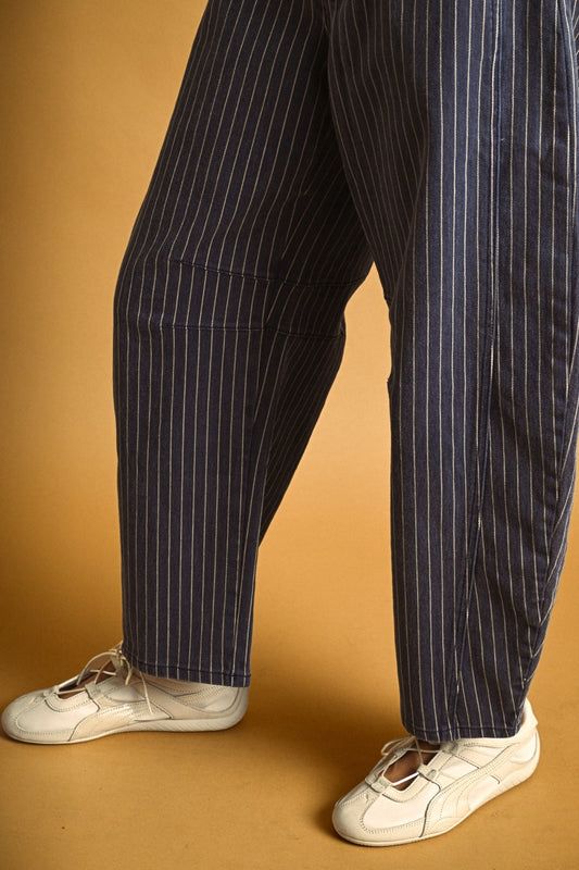 Pinstripe Barrel Denim | Navy