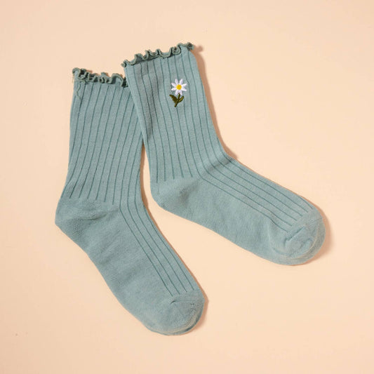 Floral Embroidered Socks