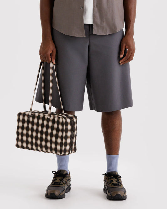 Medium Nylon Bowler Bag | Blurred Gingham Brown