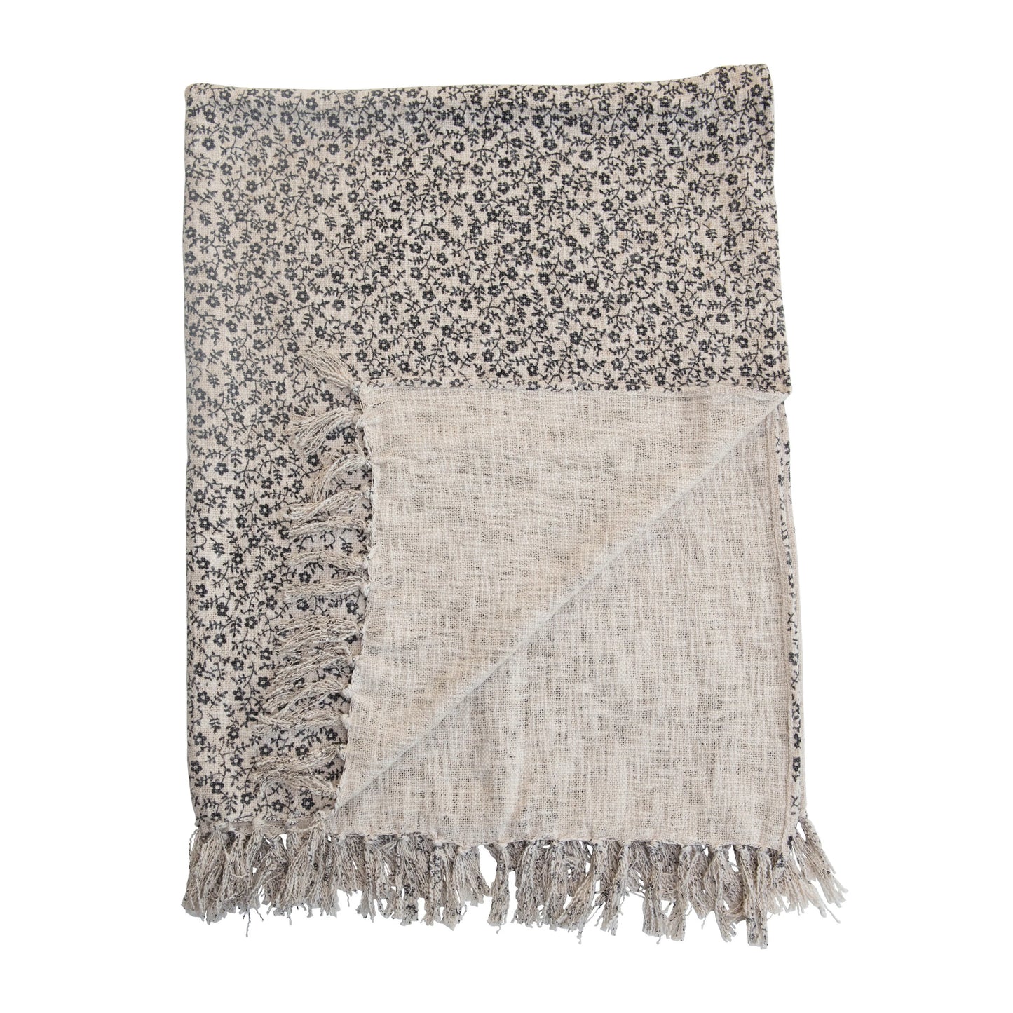 Cotton Slub Throw with Floral Design