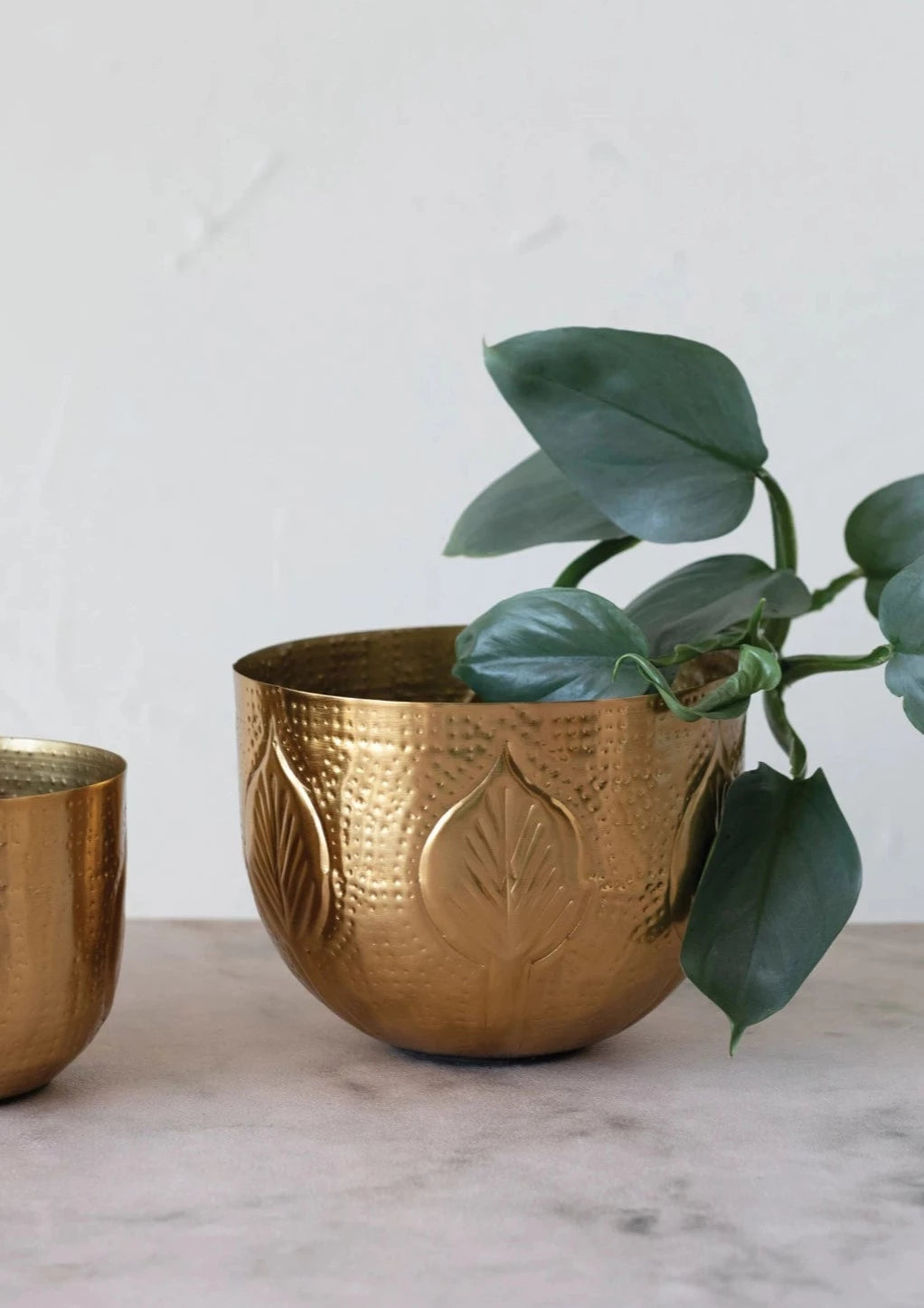 Debossed Metal Planter | Antique Gold Finish