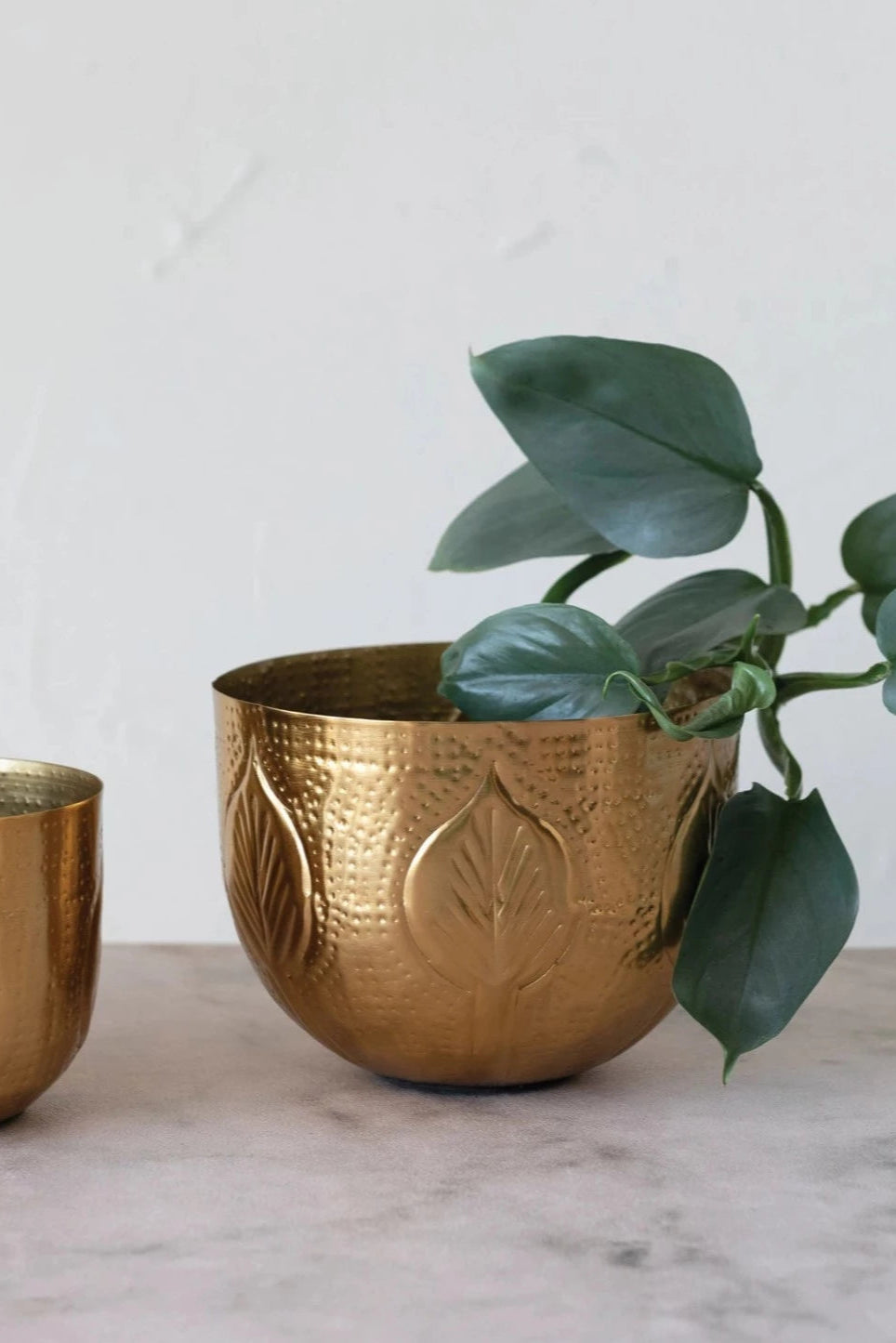 Debossed Metal Planter | Antique Gold Finish
