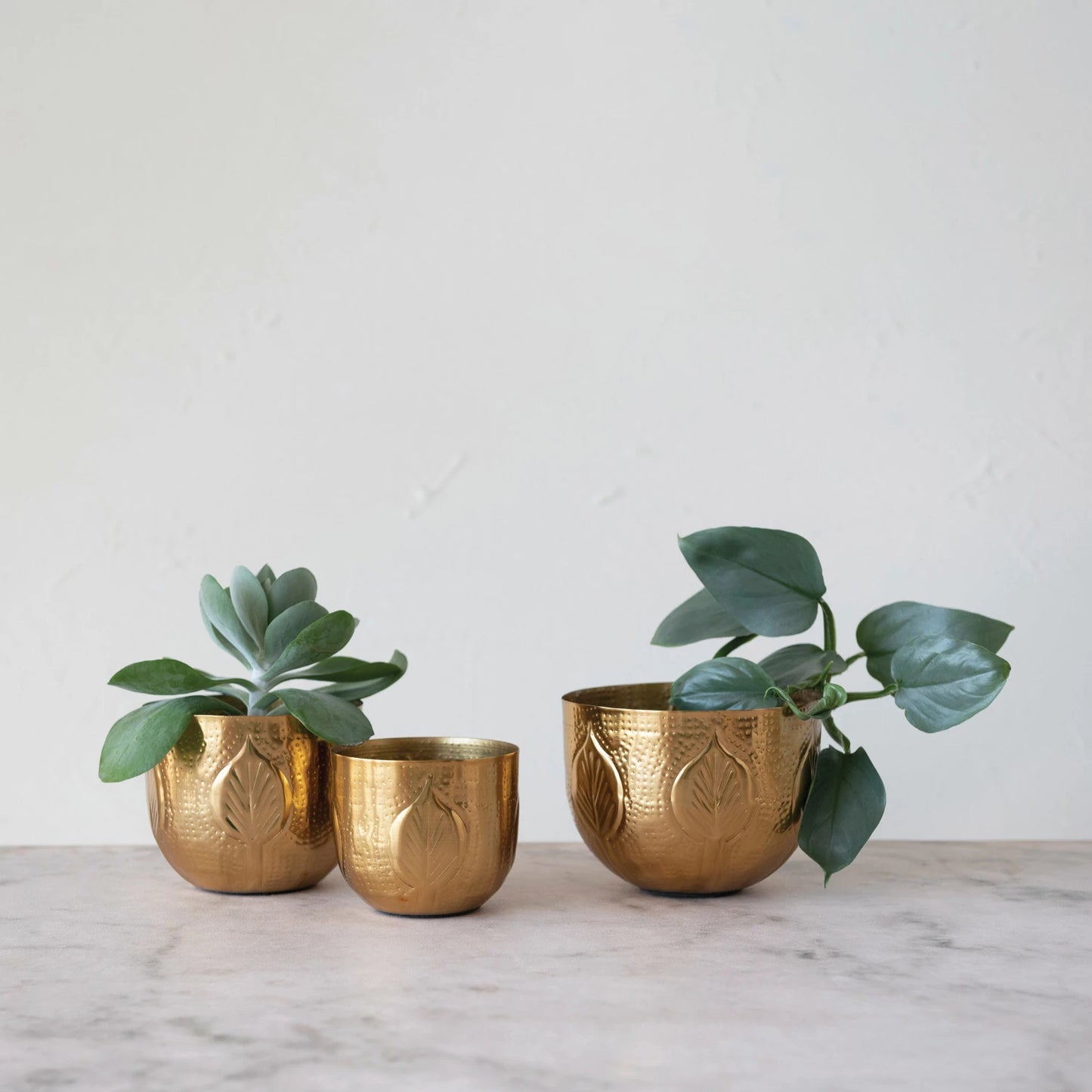 Debossed Metal Planter | Antique Gold Finish