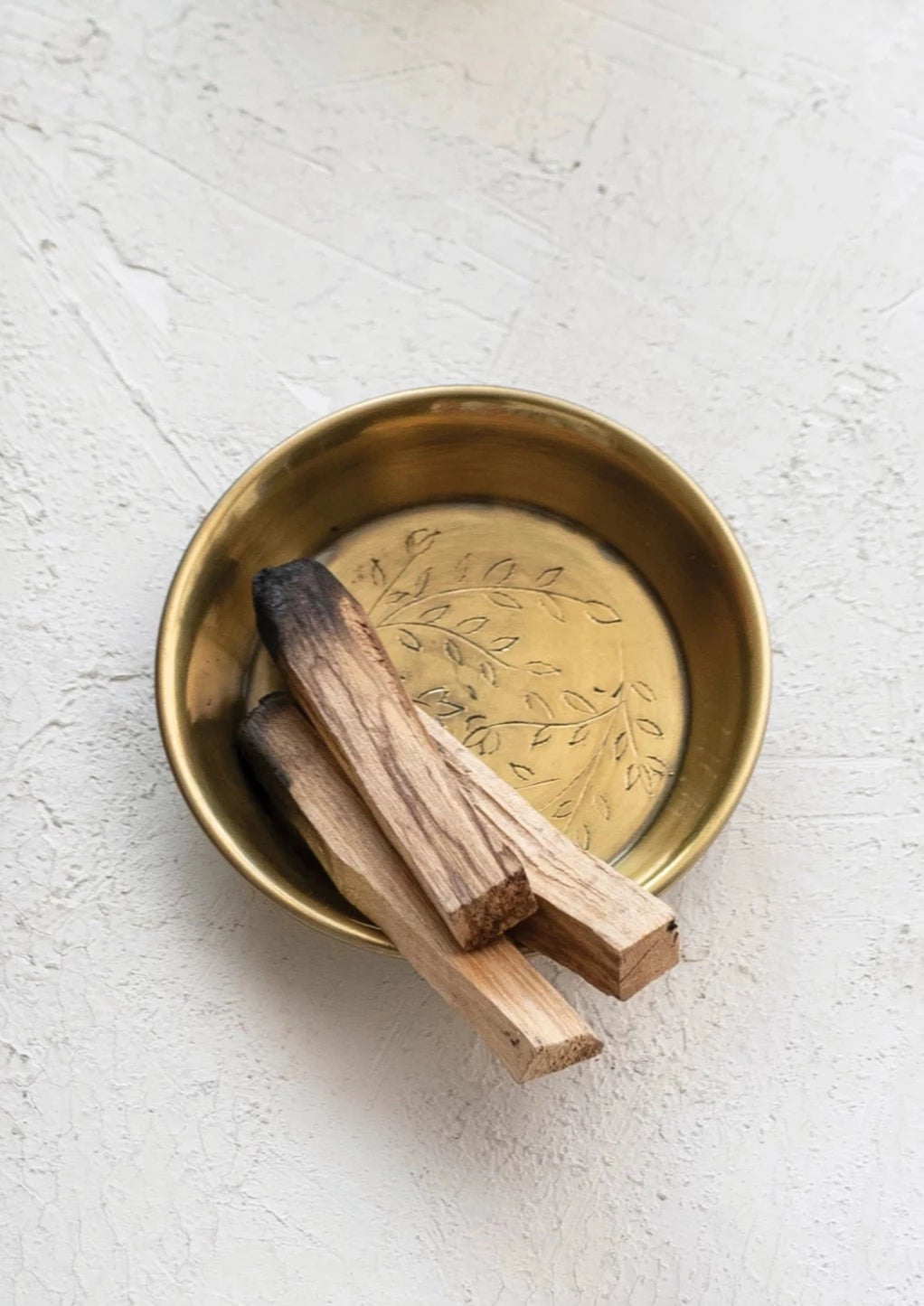 Etched Floral Brass Trinket Dish