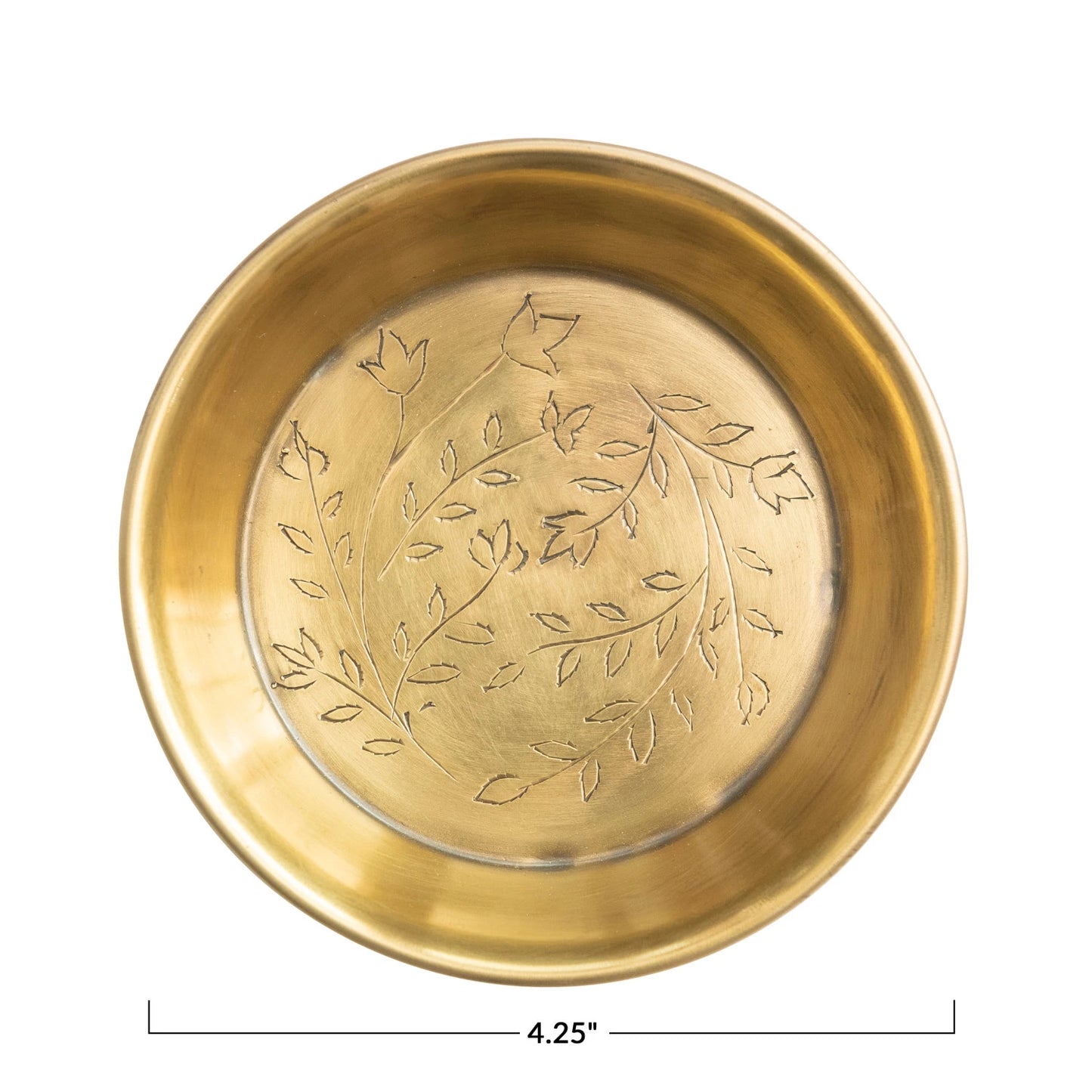 Etched Floral Brass Trinket Dish