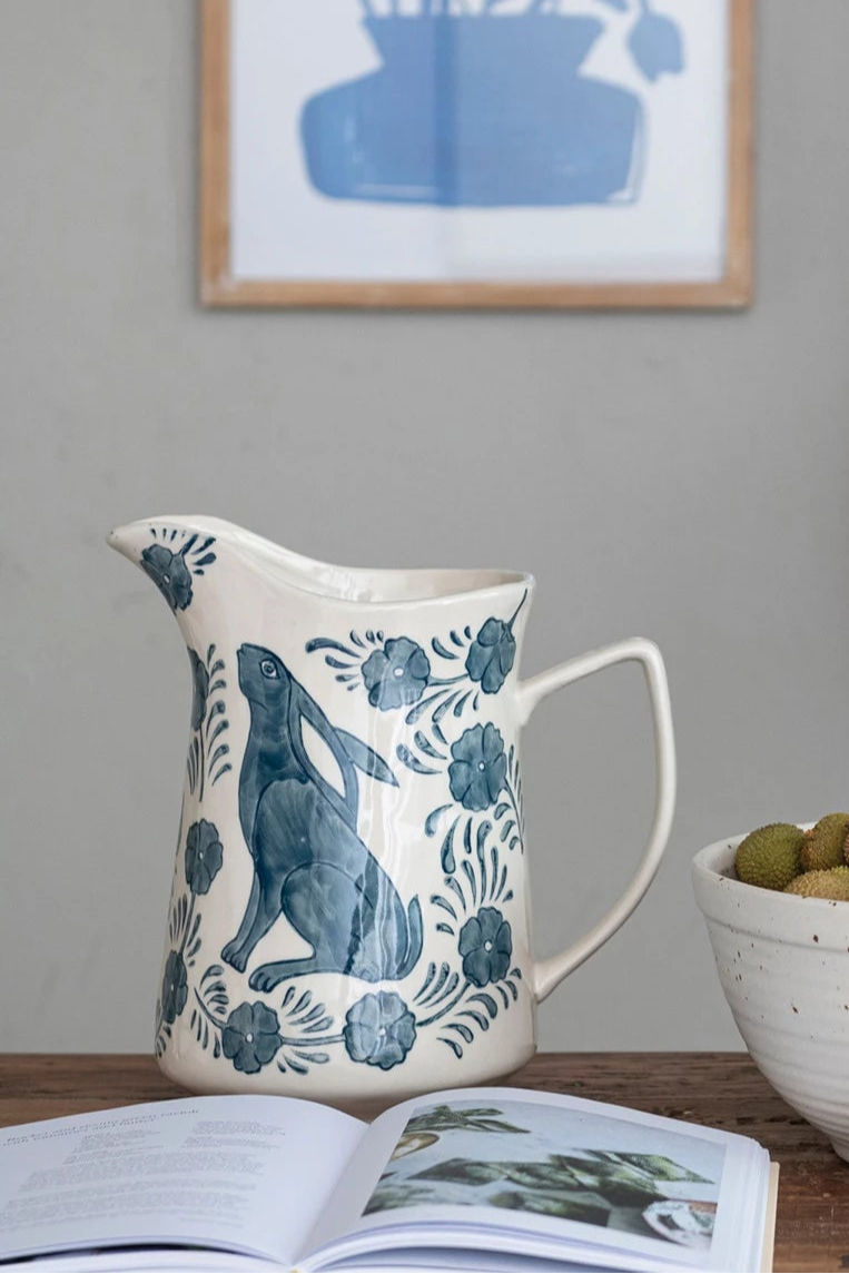 Hand-Painted Garden Rabbit Pitcher