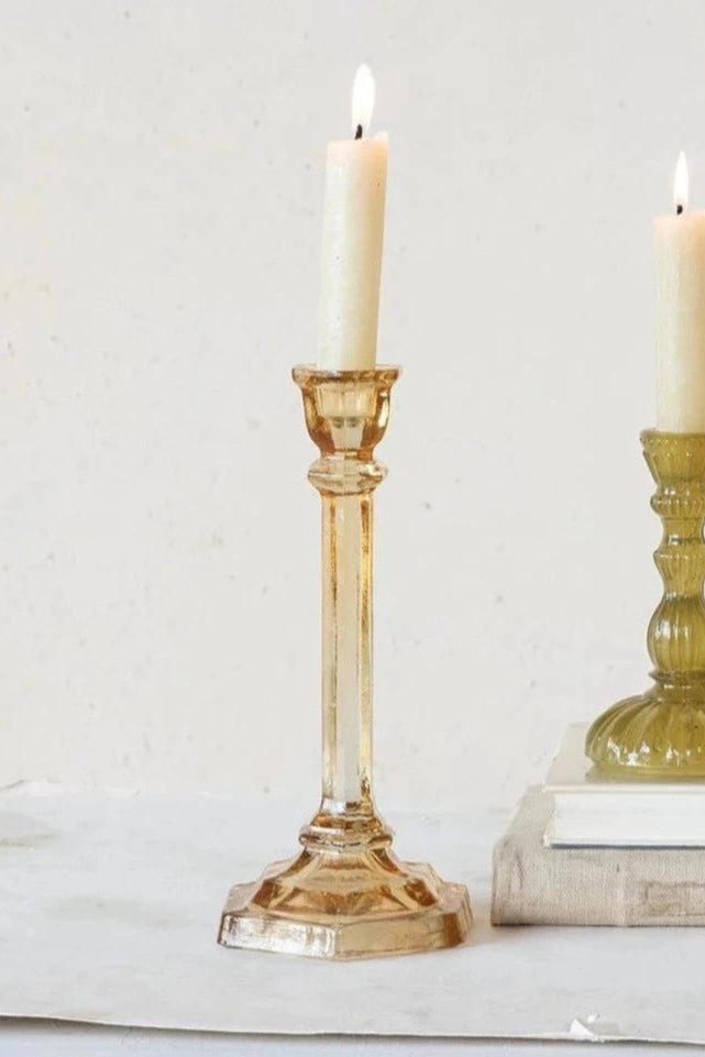 Glass Taper Candle Holder | Orange