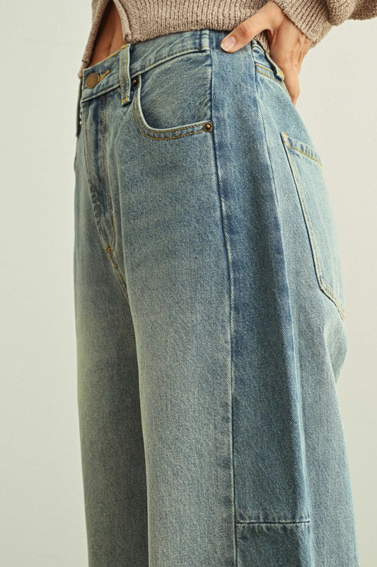 Mixed Side Panel Wide Leg Denim