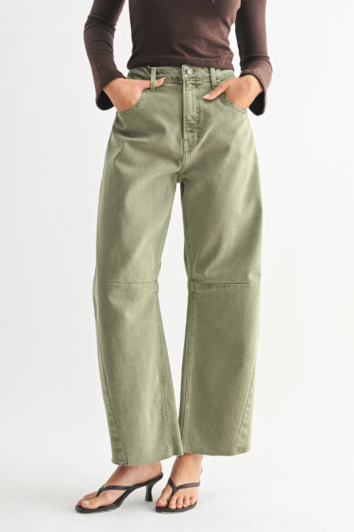 High Rise Barrel Leg Denim | Vintage Olive