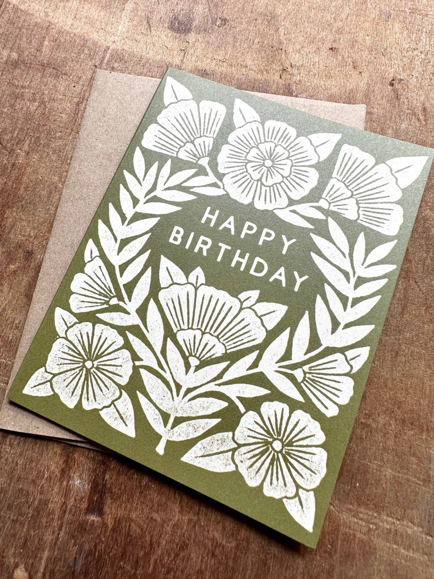 Green Florals Happy Birthday Card