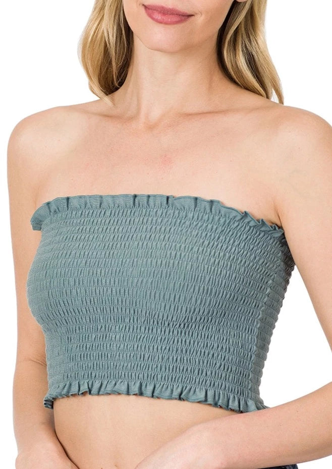 Smocked Tube Top | Blue Grey