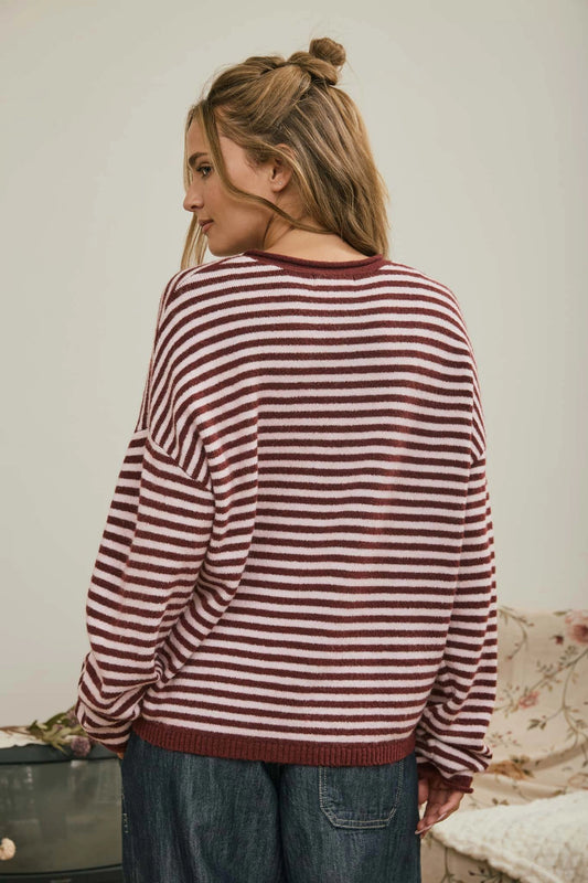 Piper Stripe Henley | Burgundy