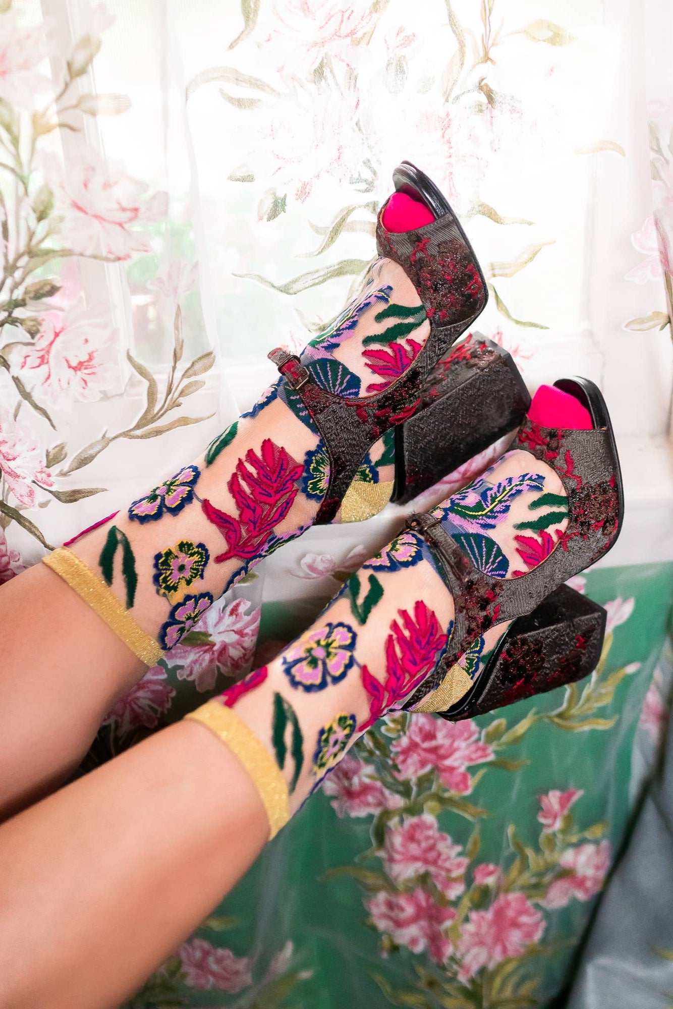 Festive Floral Sheer Socks