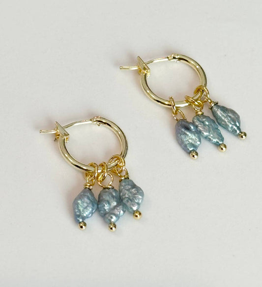 Rice Pearl Hoops | Blue