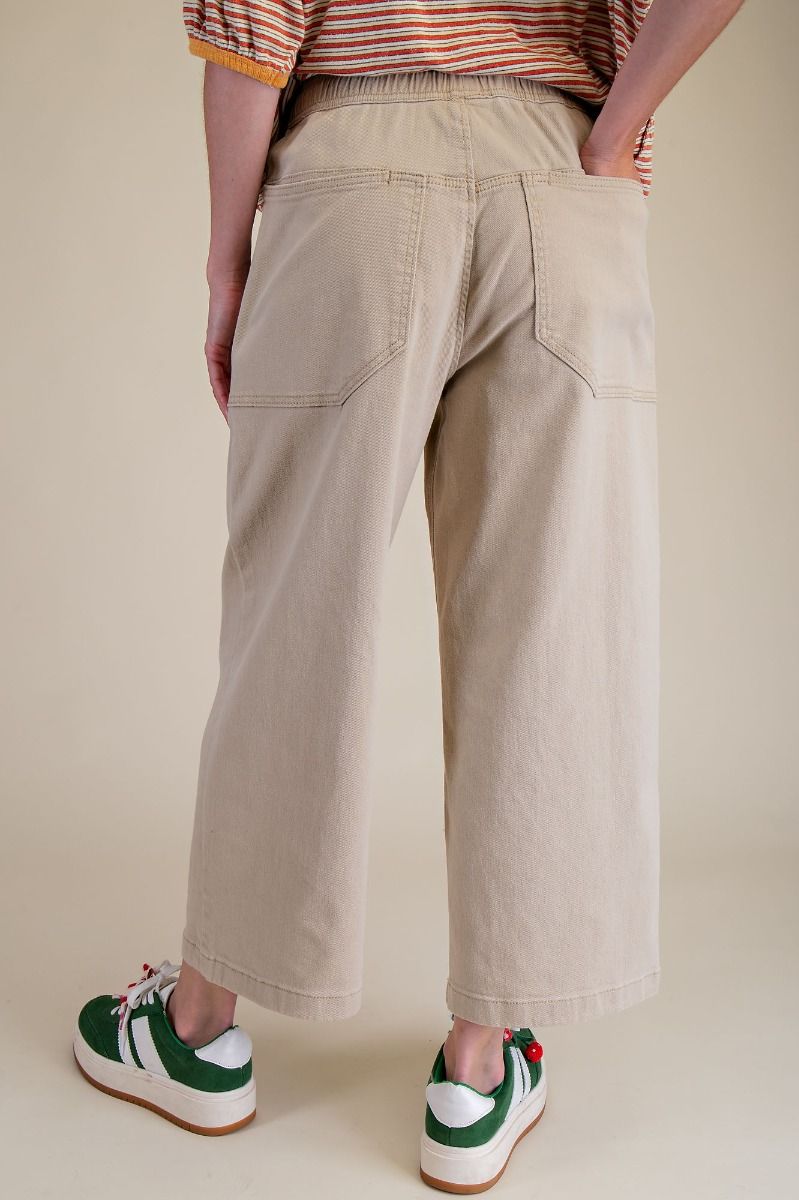 Wide Leg Twill Pants | Khaki | Extended