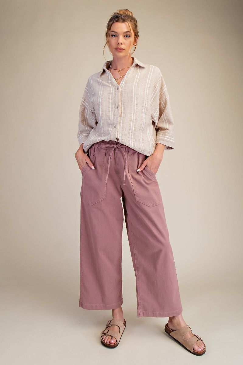 Wide Leg Twill Pants | Mauve