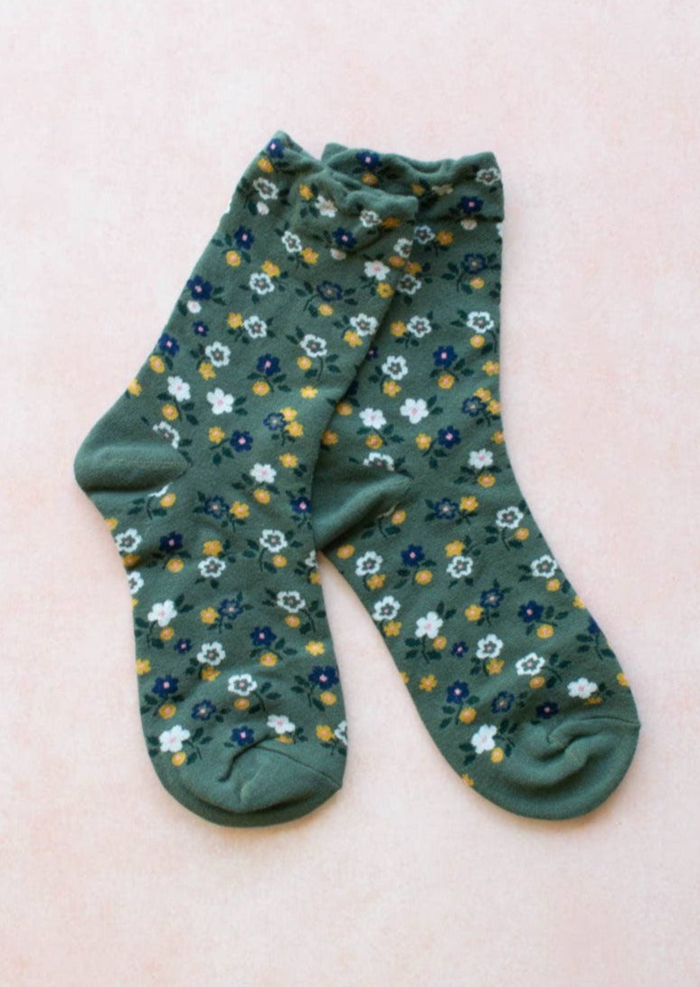 Field of Blooms Crew Socks | Green