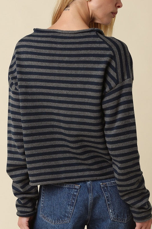 Basic Stripe Cardigan | Dark Grey + Navy