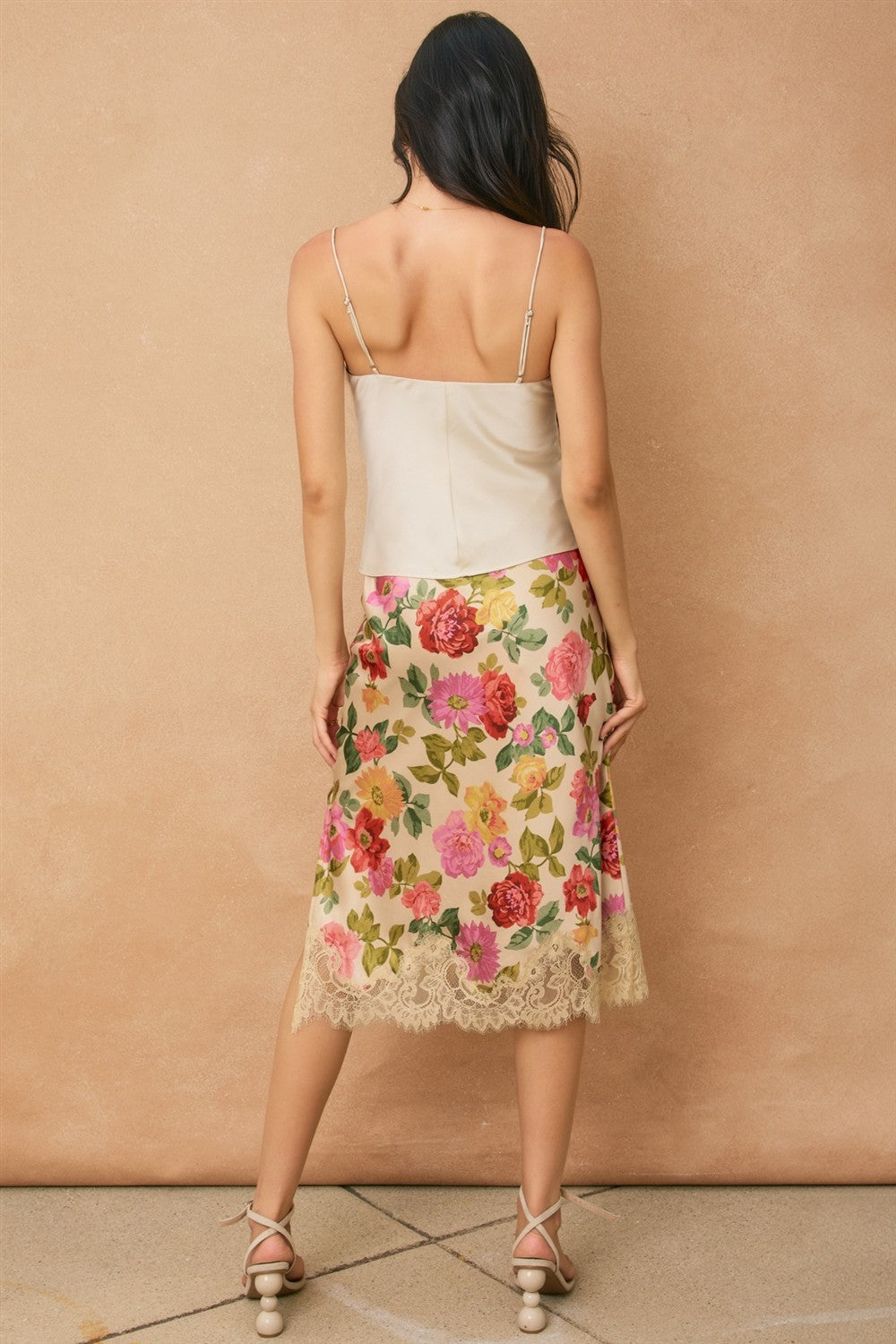 Lace Hem Floral Skirt
