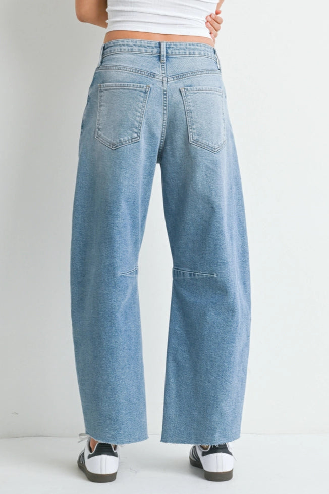 High Rise Barrel Leg Denim | Light Wash