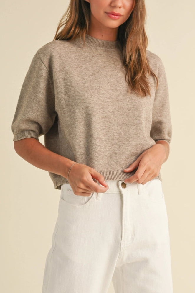 Short Sleeve Sweater Top | Latte