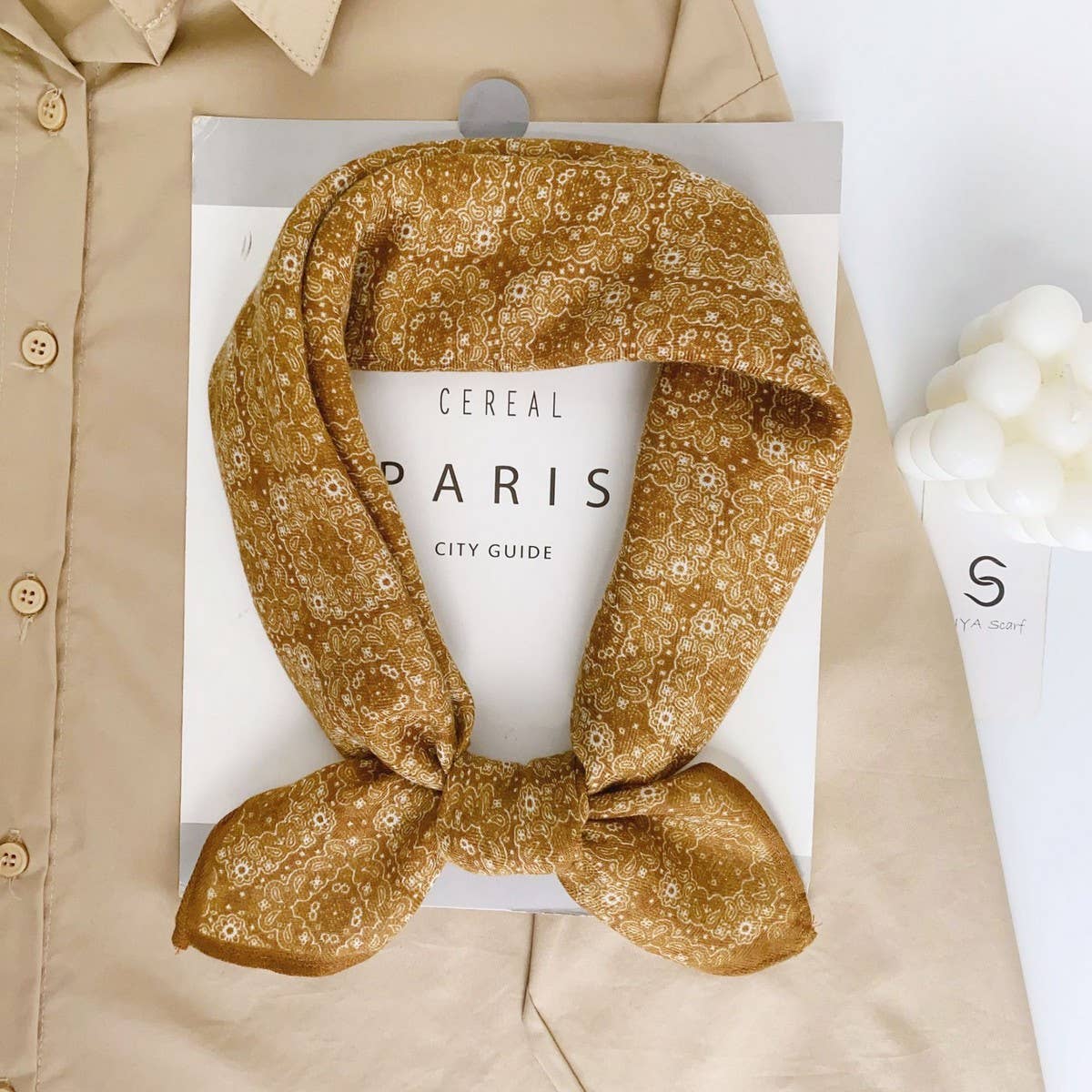 Floral Square Scarf | Camel