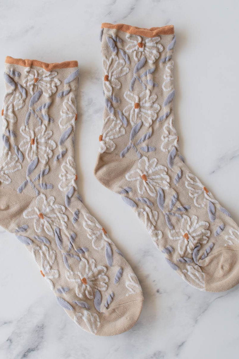 Vintage Floral Socks | Taupe + Rust