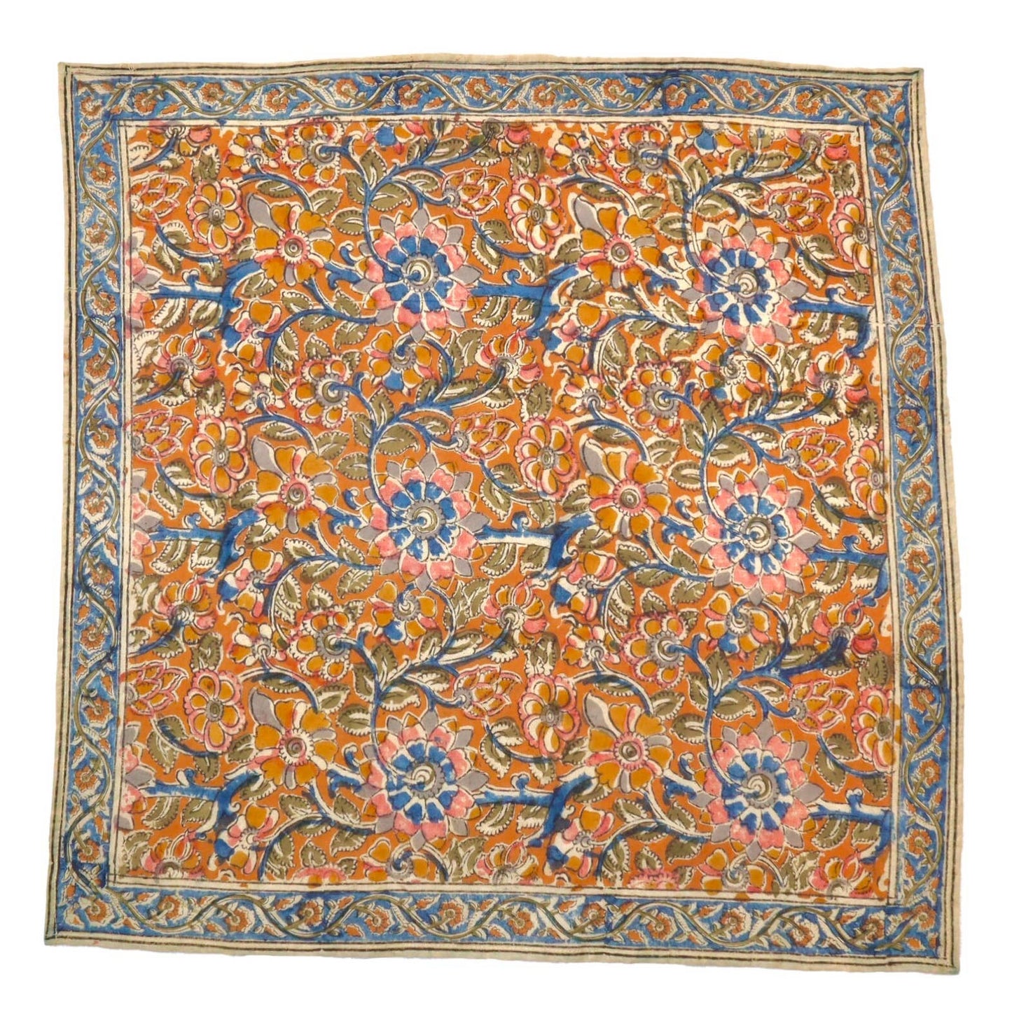 Kalamkari Cotton Bandana | Cobalt Floral