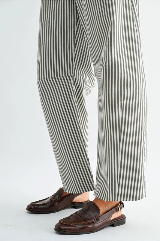 High Rise Barrel Leg Denim | Olive Stripe