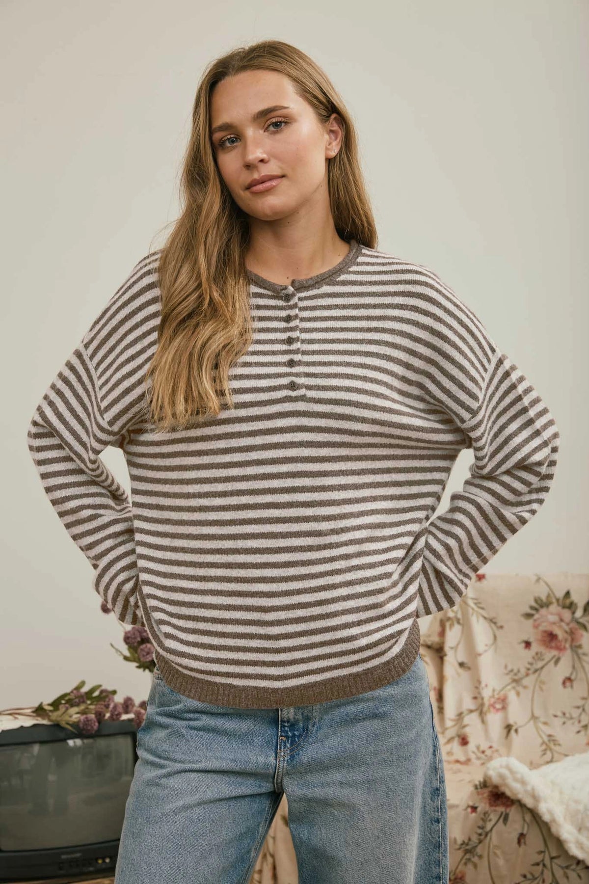 Piper Stripe Henley | Mocha