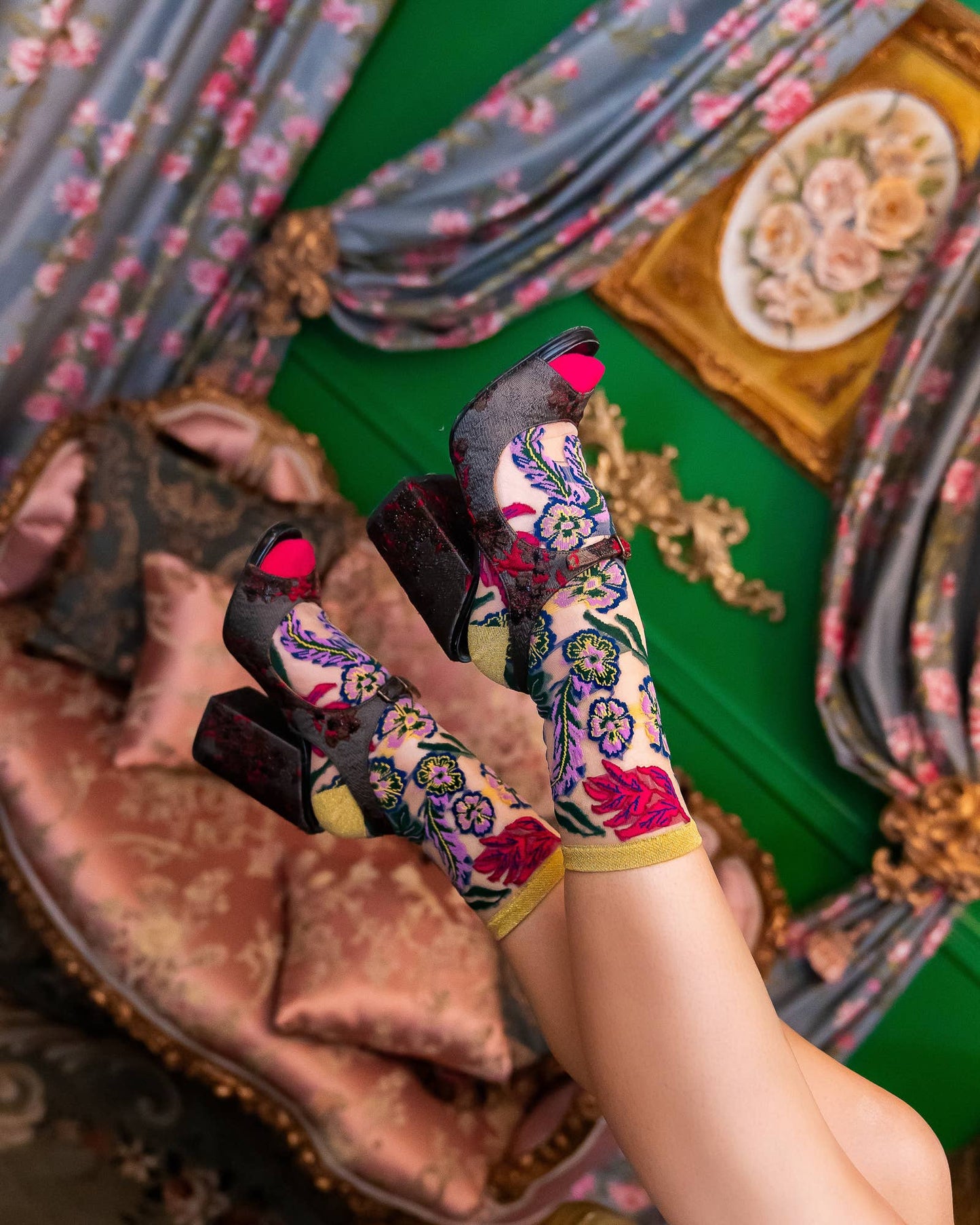 Festive Floral Sheer Socks