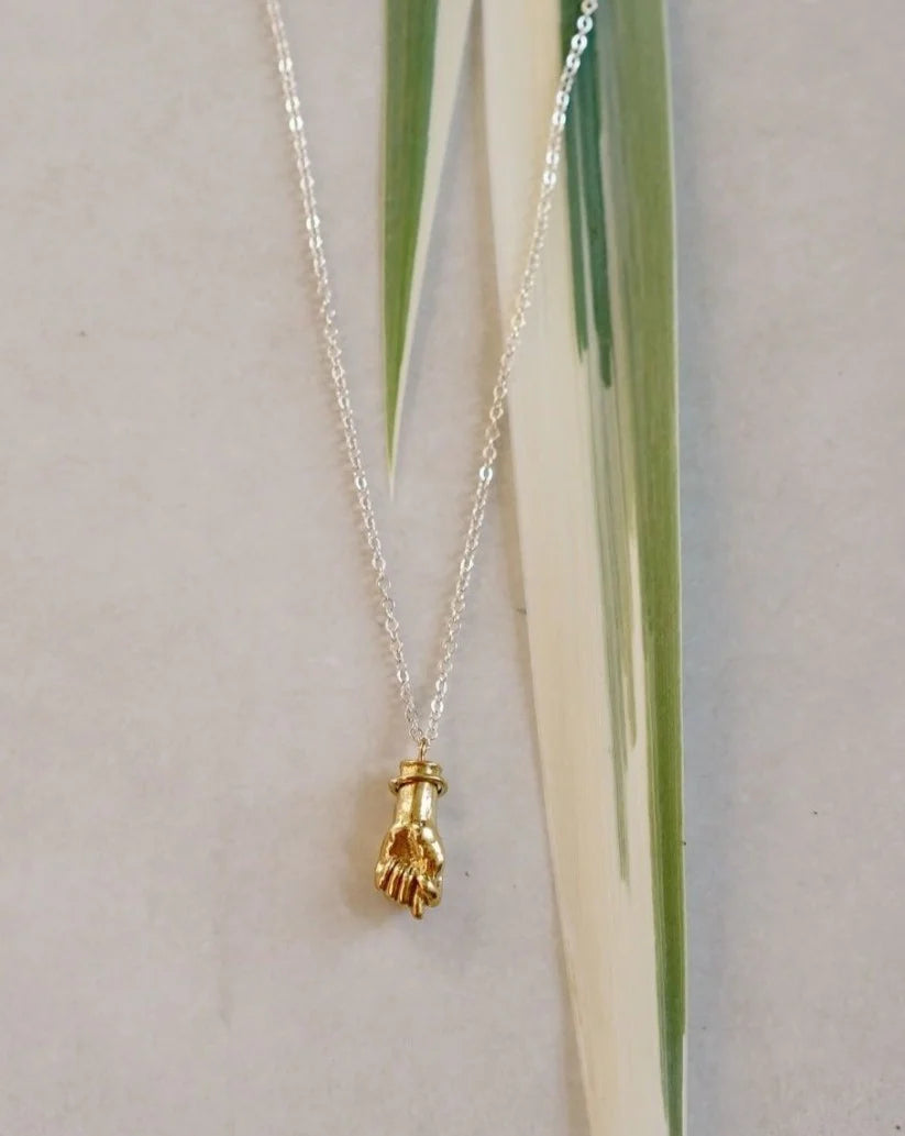 Hand Gesture Necklace | Figa | Brass + Sterling Silver