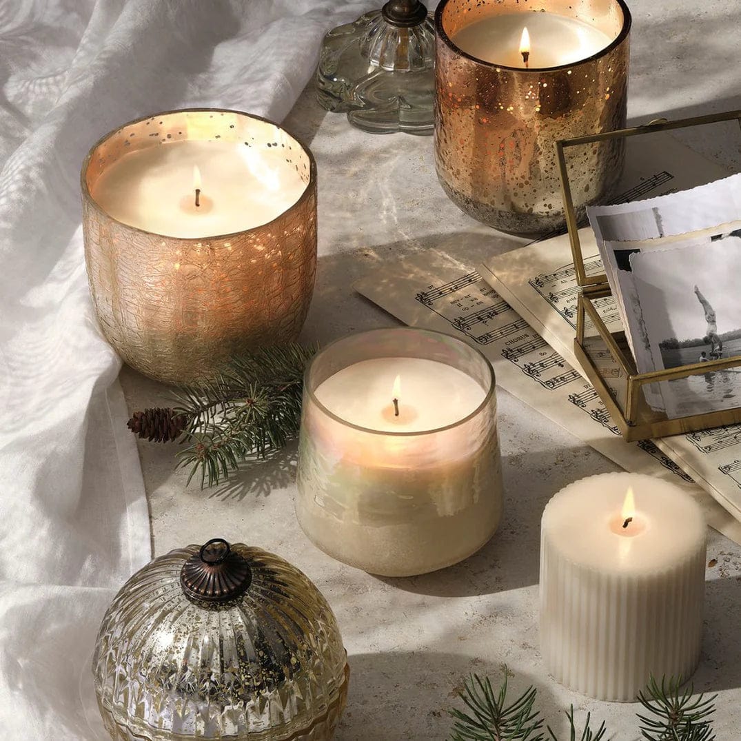 Winter White Crackle Glass Candle