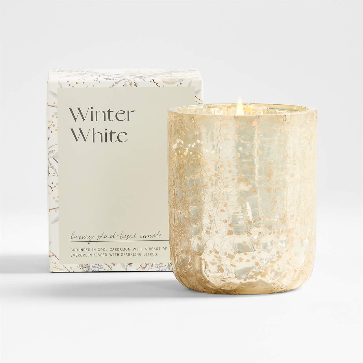 Winter White Crackle Glass Candle