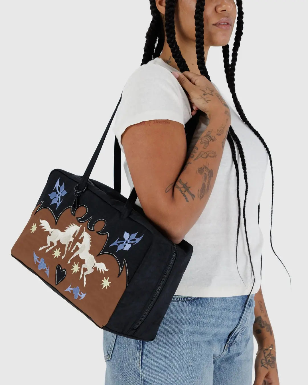 Medium Nylon Bowler Bag | Western Appliqué