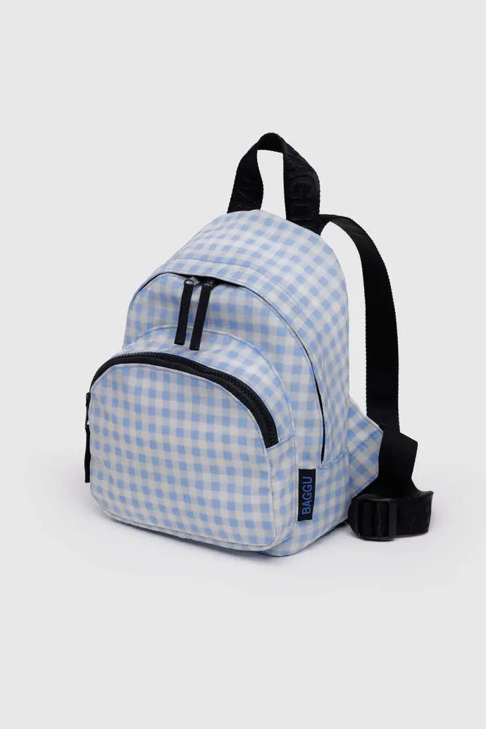Mini Nylon Backpack | Light Blue Gingham