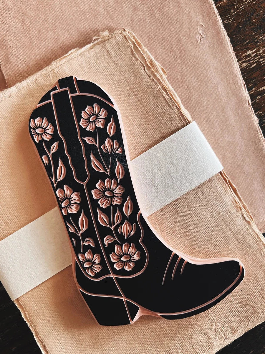 Floral Cowboy Boot Block Print