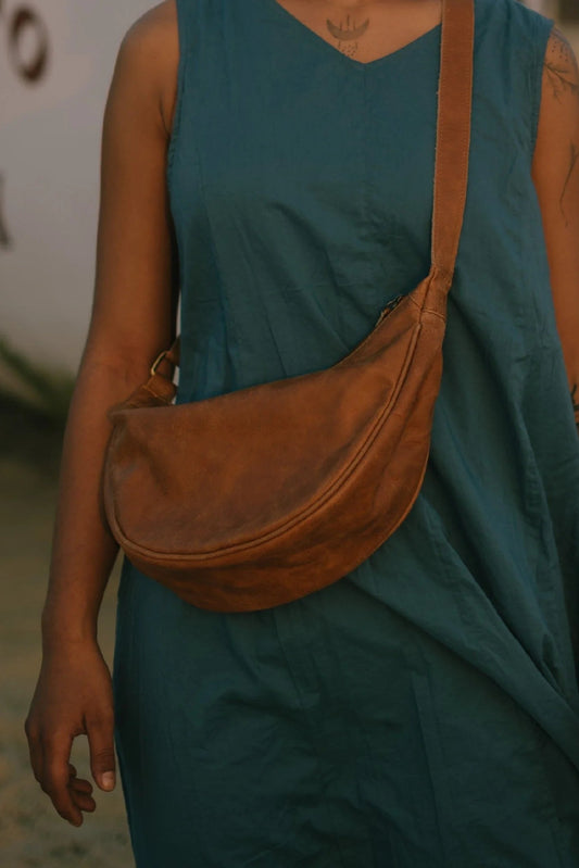 Leather Moon Sling Bag | Camel