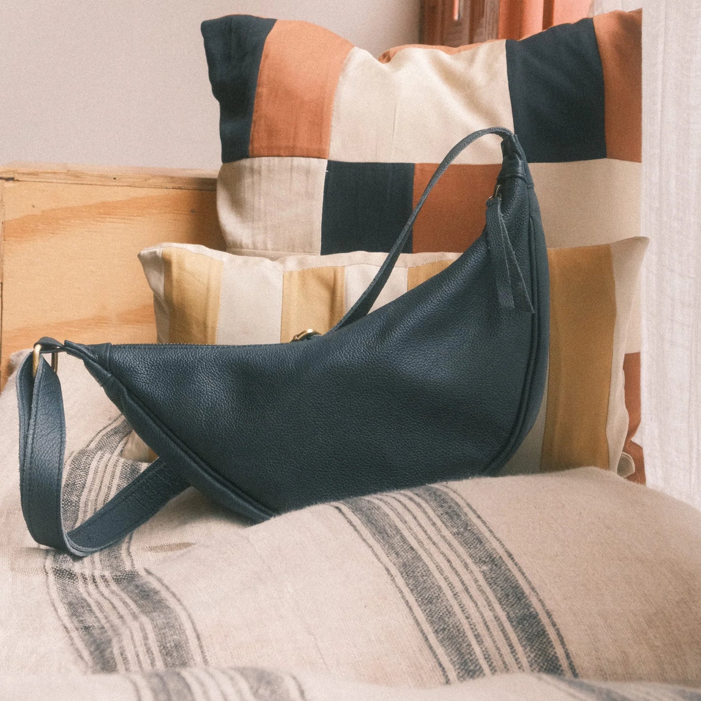 Leather Moon Sling Bag | Black