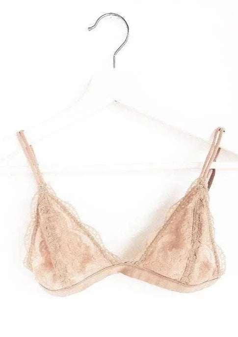 Floral Sheer Lace Triangle Bralette | Beige