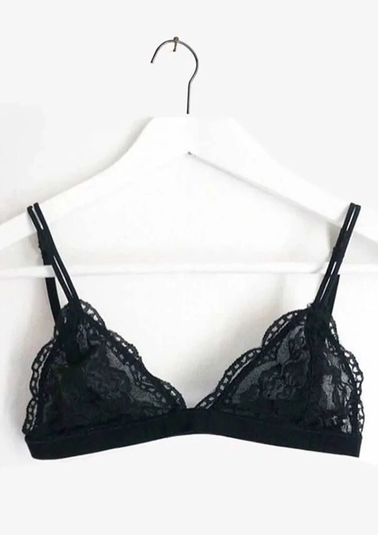 Floral Sheer Lace Triangle Bralette | Black