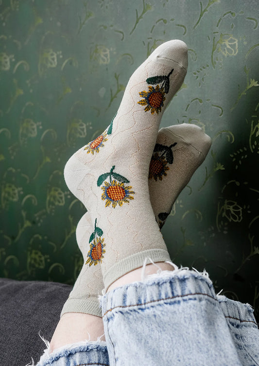 Wavy + Sparkle Floral Crew Socks | Yellow
