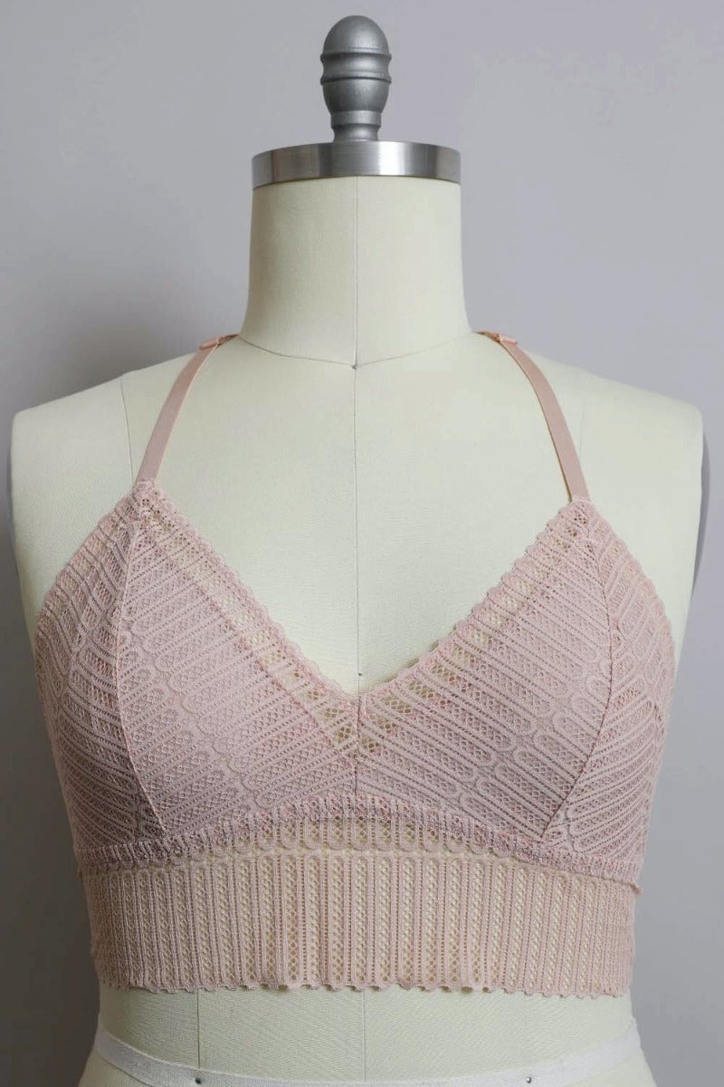 Extended Size Ribbed Lace Racerback Bralette | Blush