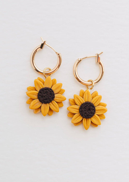 Sunflower Gold Hoop Earrings