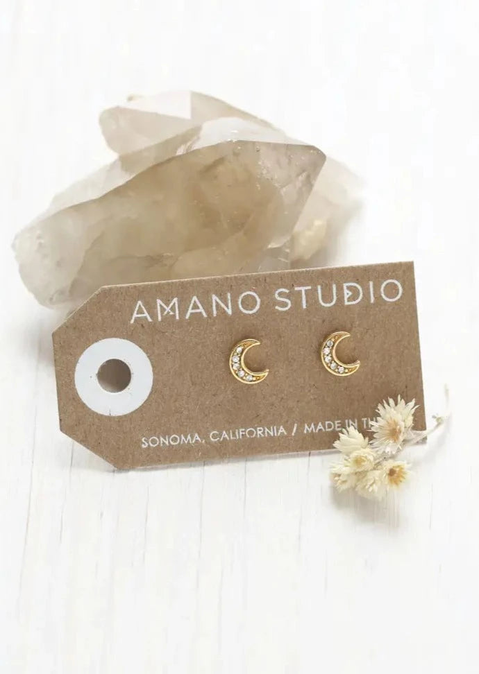 Crystal Crescent Moon Studs