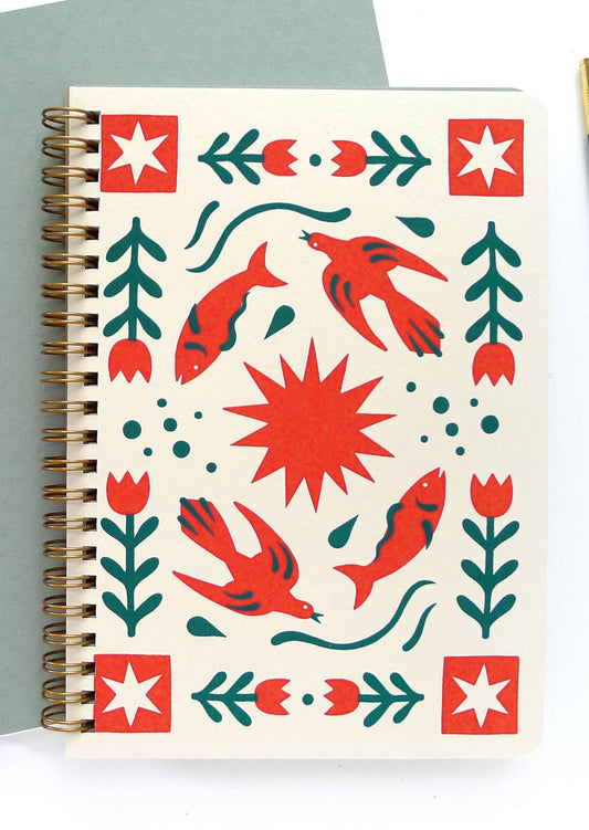 Folk Flower Coil Notebook | Lined Pages