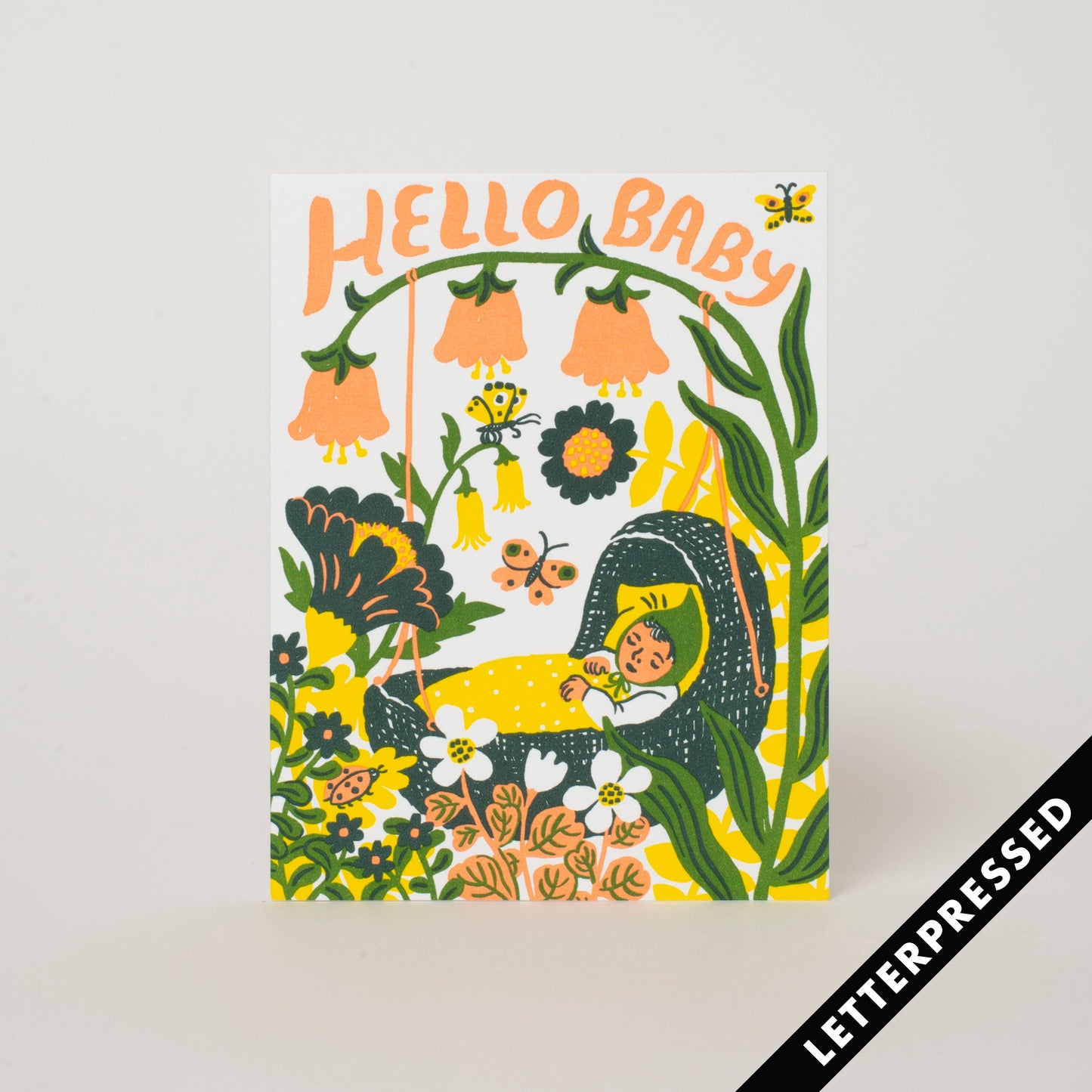 Hello Baby Bassinet Card | Yellow