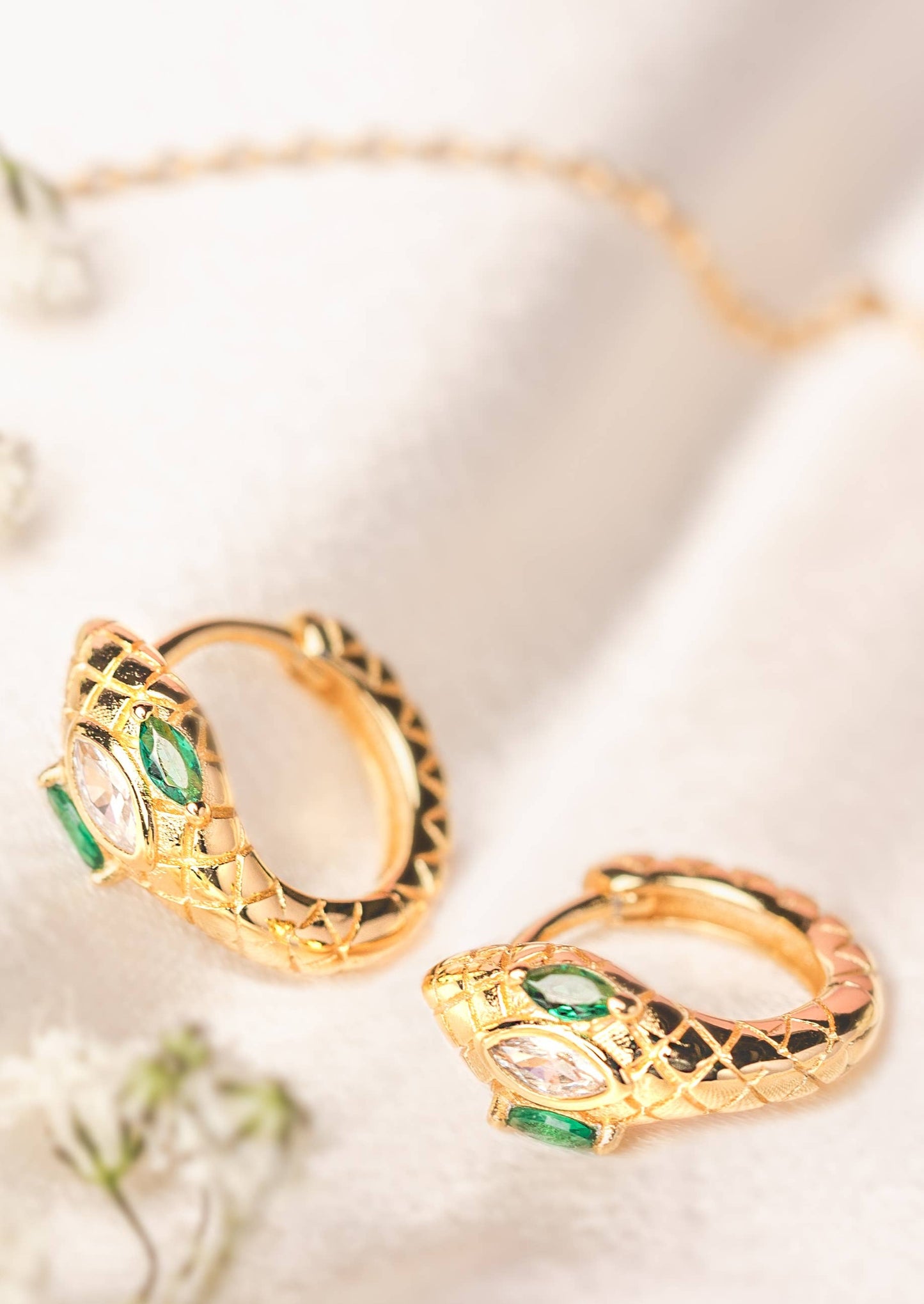 Draco Snake Hoop Earrings | Emerald CZ