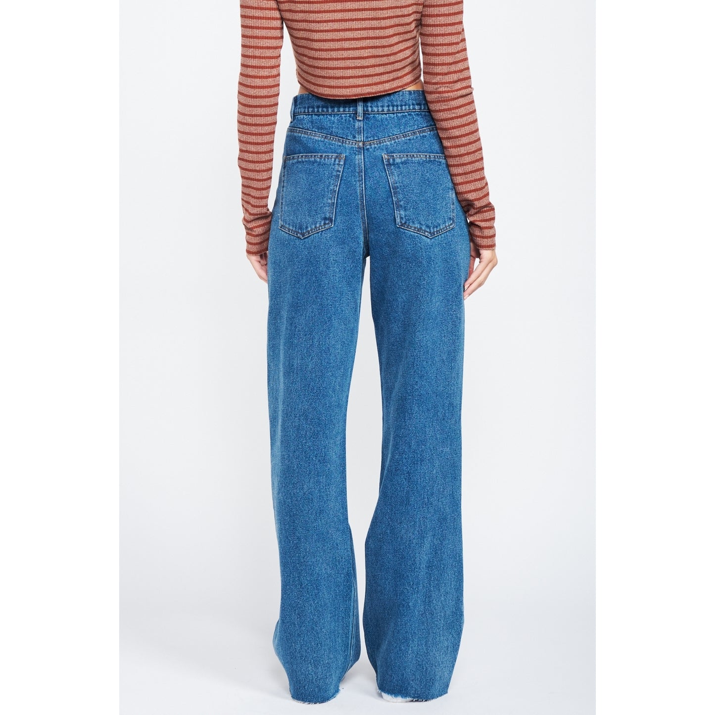 Wide Leg Denim with Ripped Knee